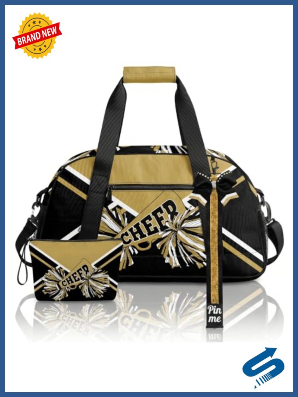 Cheer Duffel Bag Set with Makeup Bag & Bow Keychain Polyester Gym Tote